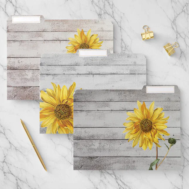 Rustic File Folder Rustic White Wood with Sunflowers File Folders | Zazzle