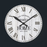 Rustic White Woodgrain Modern Farmhouse Round Clock<br><div class="desc">Rustic White Woodgrain Modern Farmhouse Round Clock - Keep time in style with this rustic farmhouse wall clock featuring a distressed white woodgrain design and bold black serif numerals. Its classic,  oversized look brings warmth and charm to kitchens,  living rooms,  or entryways. A timeless home accent.</div>