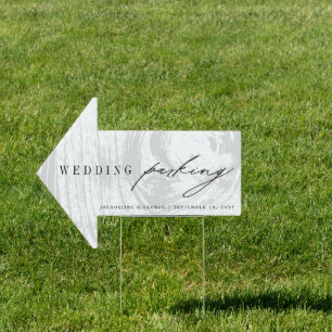 Rustic White Woodgrain Wedding Guest Parking Arrow Sign