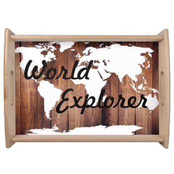 Rustic White World Map World Explorer Wood Planks Serving Tray by GrudaHomeDecor at Zazzle