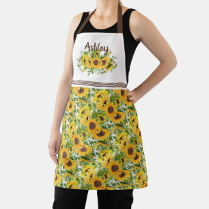 Rustic White Yellow Sunflower Personalized Apron