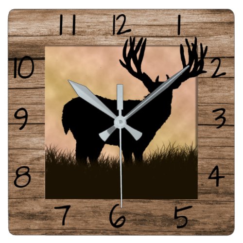 Rustic Whitetail Deer Square Wall Clock