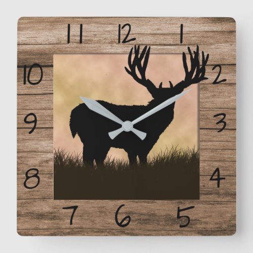 Rustic Whitetail Deer Square Wall Clock