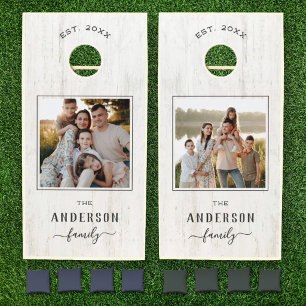 Rustic Whitewash Custom Family Photo Cornhole Set