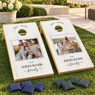 Rustic Whitewash Custom Family Photo Cornhole Set