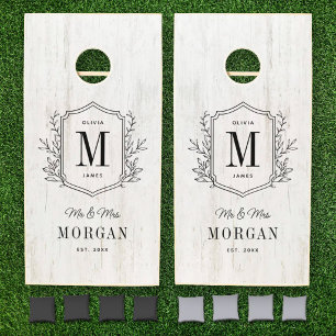 Rustic Whitewash Monogram Mr and Mrs Wedding Cornhole Set