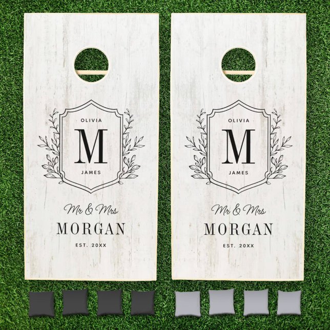 Rustic Whitewash Monogram Mr and Mrs Wedding Cornhole Set (Creator Uploaded)