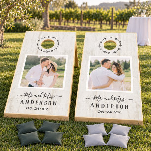Rustic Whitewash Mr and Mrs Photo Wedding Cornhole Set