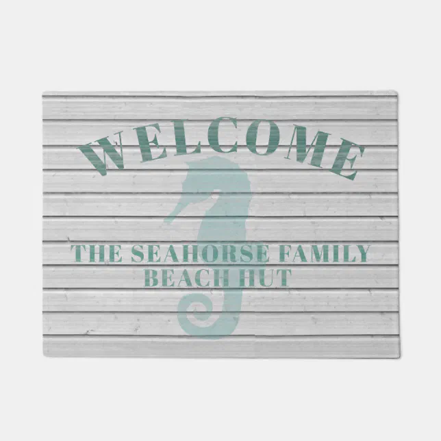 Rustic Whitewashed Seahorse Beach Hut Doormat Zazzle