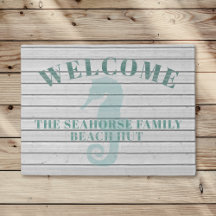 Rustic Whitewashed Seahorse Beach Hut Doormat