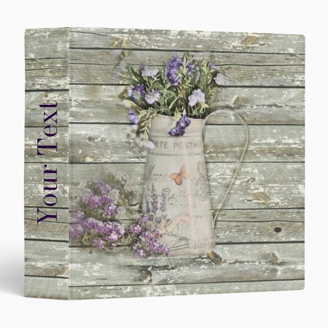 rustic whitewashed wood farmhouse lavender 3 ring binder (Front/Spine)