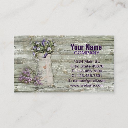 rustic whitewashed wood farmhouse lavender business card