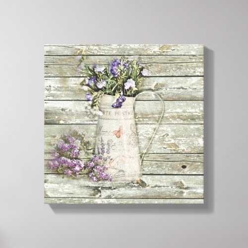 rustic whitewashed wood farmhouse lavender canvas print