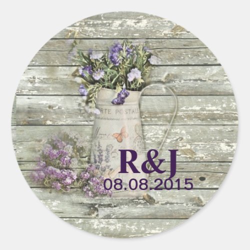 rustic whitewashed wood farmhouse lavender classic round sticker