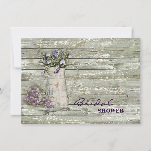 rustic whitewashed wood farmhouse lavender invitation