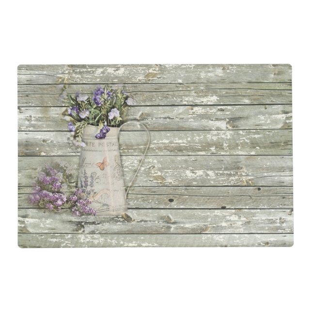 rustic whitewashed wood farmhouse lavender placemat (Front)
