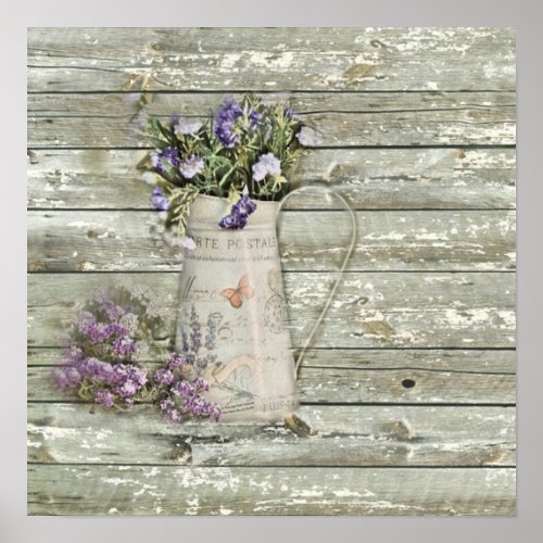 rustic whitewashed wood farmhouse lavender poster