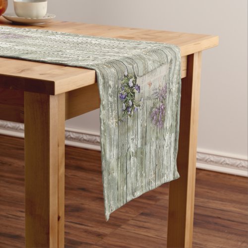 rustic whitewashed wood farmhouse lavender short table runner