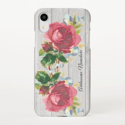 Rustic Whitewood Pink Roses vintage floral  iPhone XR Case