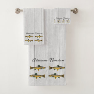 Rustic Whitewood Trout fish vintage watercolor Bath Towel Set