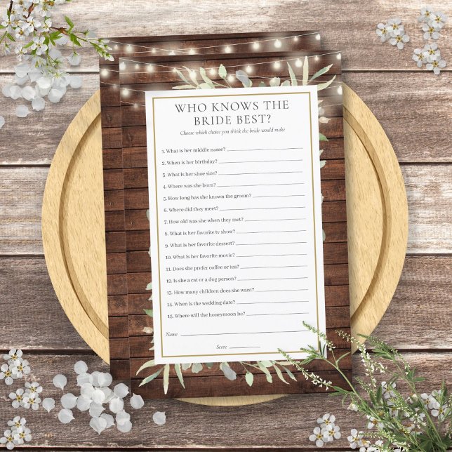 Rustic Who Knows The Bride Best Bridal Shower Game (Rustic Who Knows The Bride Best Bridal Shower Game)