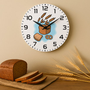 Rustic Whole Grain Bread Farmhouse Food Large Clock