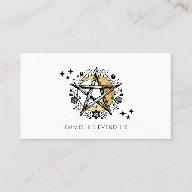 Rustic Wiccan Pagan Pentacle Moon Calling Card (Front)