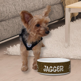 Rustic Wicker Basket Weave Pet's Name Dog Bowl