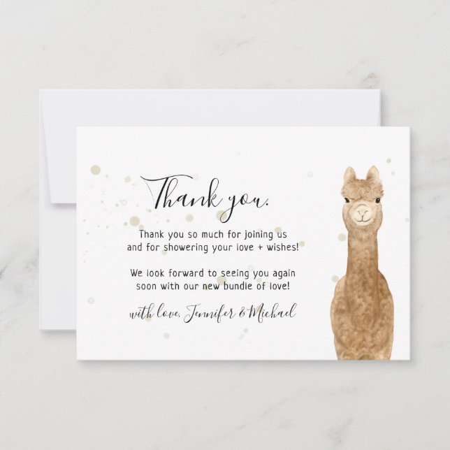 Rustic wild animal alpaca llama Thank You Card (Front)