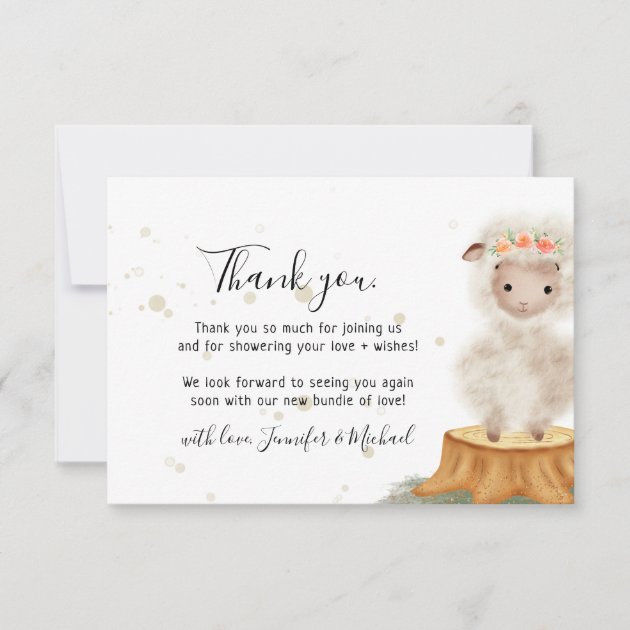 Rustic wild animal sheep cute Thank You Card