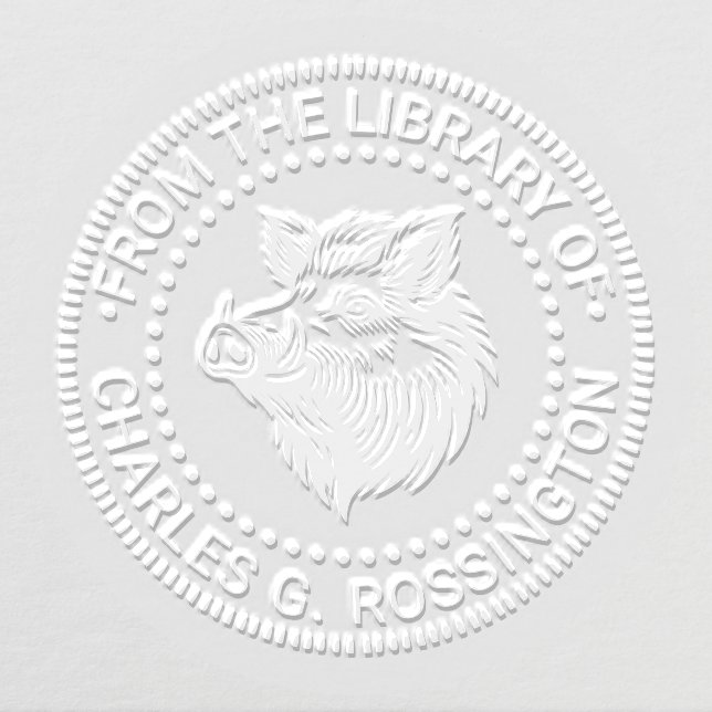 Rustic Wild Boar Head Library Book Name #1N Embosser (Design)