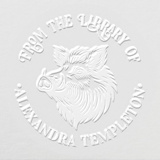 Rustic Wild Boar Head Library Book Name #1P Embosser (Design)