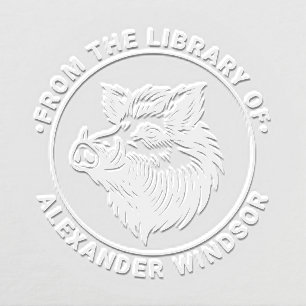 Rustic Wild Boar Head Library Book Name Embosser
