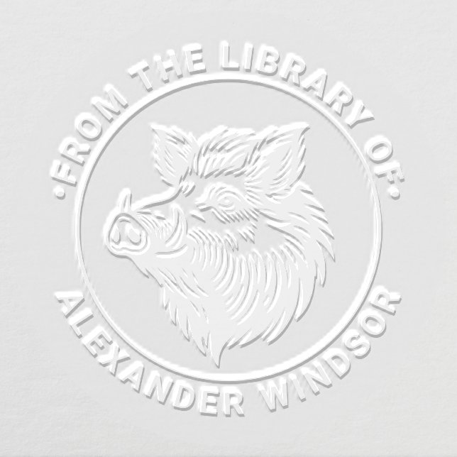 Rustic Wild Boar Head Library Book Name Embosser (Design)