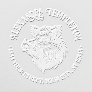  Rustic Wild Boar Head Name Return Address #1P Embosser