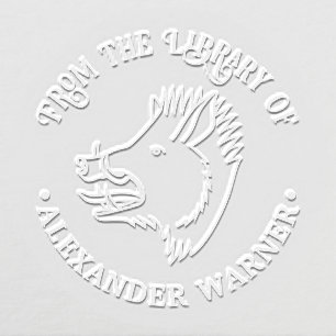 Rustic Wild Boar Head Round Library Book Name Embosser
