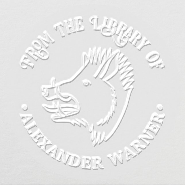 Rustic Wild Boar Head Round Library Book Name Embosser (Design)