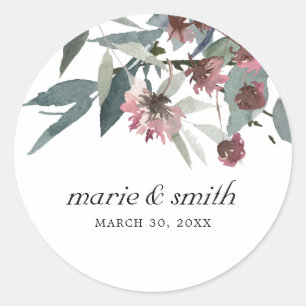 RUSTIC WILD CHIC PINK EUCALYPTUS FLORAL WEDDING CLASSIC ROUND STICKER