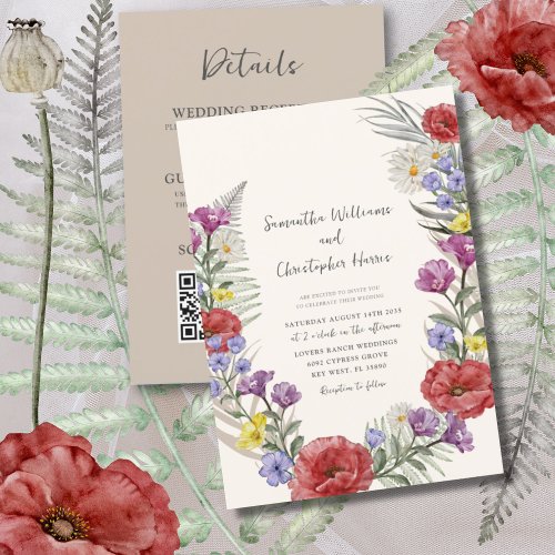 Rustic Wild Flower Wreath All_In_One Wedding Invitation