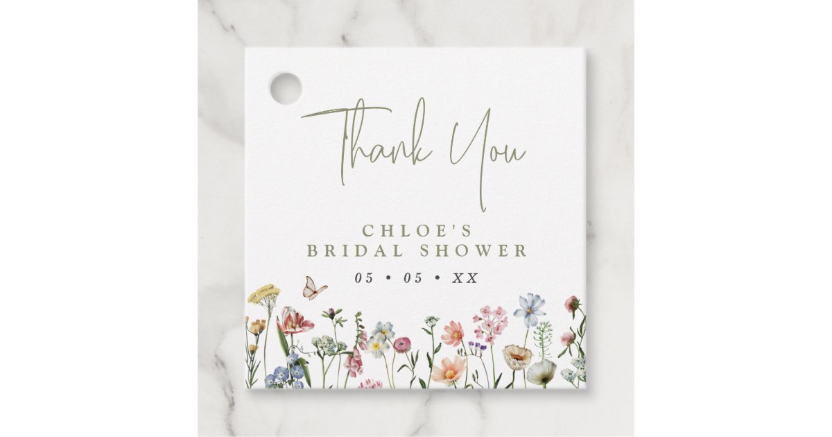 Rustic Wild Flowers Bridal Shower Thank You Favor Tags | Zazzle