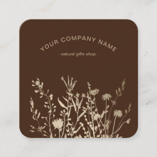 Rustic Wild Flowers Earthy Floral Sketches Logo Square Business Card