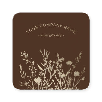 Rustic Wild Flowers Earthy Floral Sketches Logo Square Business Card
