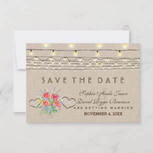 Rustic Wild Flowers Linen Wedding Save the Date