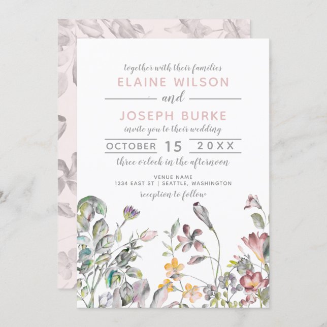 Rustic Wild Flowers Wedding Invitation (Front/Back)