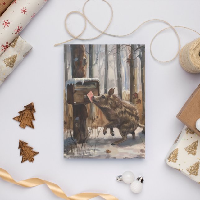 Rustic Wild Hog Mailing Christmas Card (Creator Uploaded)