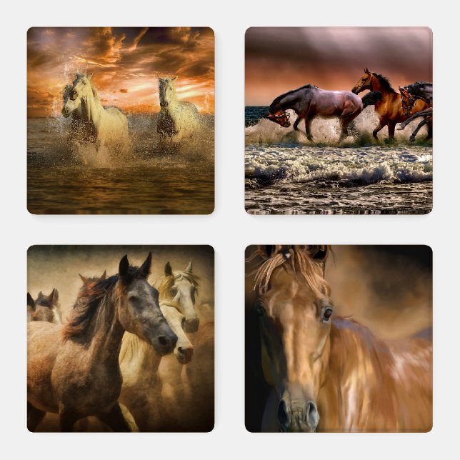 Rustic Wild Horses in Nature Coaster Set (Set)