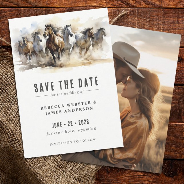Rustic Wild Horses Ranch Equestrian Photo Wedding Save The Date (Creator Uploaded)