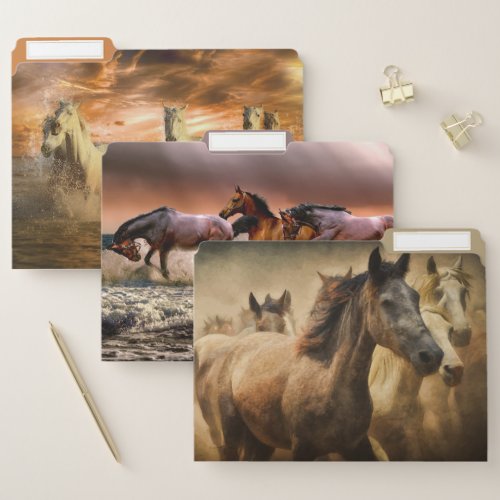 Rustic Wild Horses Running in Nature File Folder