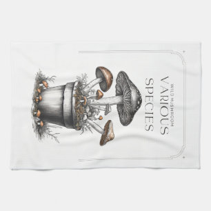 Rustic Wild Mushroom Sketch Design by CallisC Arts Kitchen Towel
