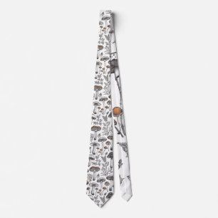 Rustic Wild Mushroom Sketch Design by CallisC Arts Neck Tie